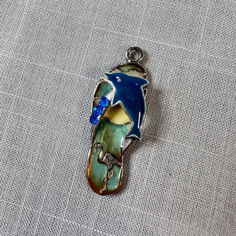 Vintage Flip Flop Sandal Charm with Dolphin and Flamingo